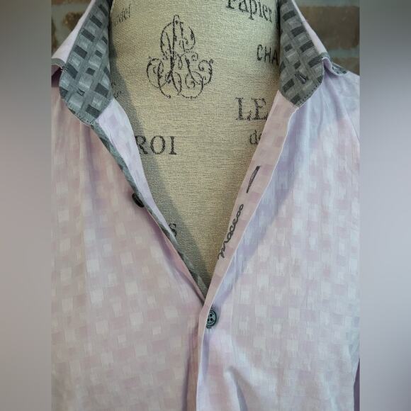 Maceeo pink elegance men’s dress shirt long sleeve button down square print sz L - Picture 8 of 11